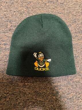 University of Oregon Ducks Green Knit Beanie Hat with Fighting Duck Mascot